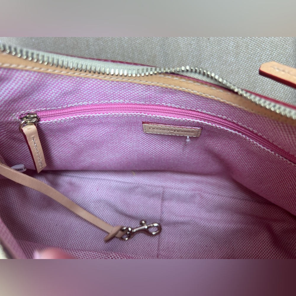 Dooney & Bourke Pink Monogram Canvas Handbag, Brown Leather Strap - Picture 7 of 7